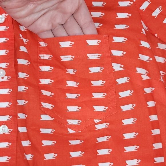 🔺️Gap Orange Teacup/Coffee Cup Boyfriend Buttoned Long Sleeve Shirt Medium - Picture 6 of 12